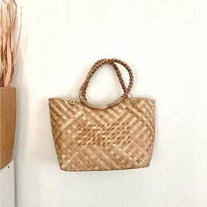 Woven Straw Tote Bag in Natural Tan